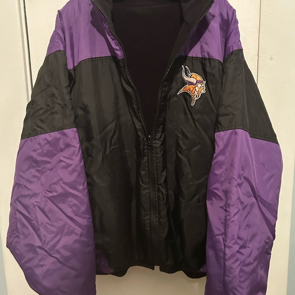 Vintage Reversible 90s Minnesota Vikings Jacket Nylon Fleece NFL Embroidered - Picture 14 of 16